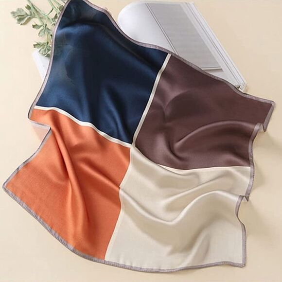 Color Block Mulberry Silk Neck Scarf - Picture 5 of 5